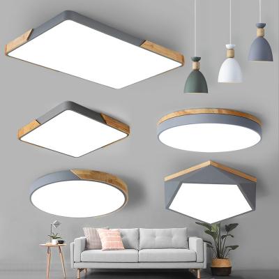 China Habitación nórdica minimalista moderna de madera maciza lámparas de techo LED para el hogar superficie montada gran luz de techo interior gris led en venta