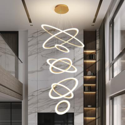 China Luxury Acrylic Circular Villa Large Pendant Lights Long Staircase Black High Ceiling Gold LED Glass 30 90 à venda