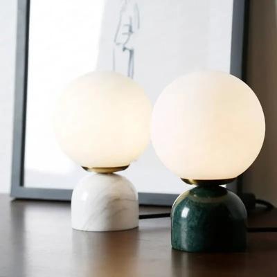 China LED Nordic Simple Design Ball Shape Glass Shade Soft Luminous Marble Base Modern Table Lamp for Hotel Bedroom Living Room for sale