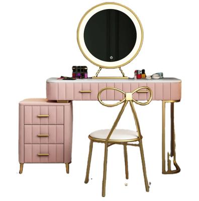 China (Other)Adjustable Bedroom Dresser Storage Cabinet Dressing Table Girl Makeup Table with LED Mirror and Cabinet for sale