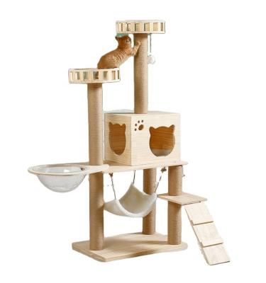 China Large Solid Wooden Cat Climbing Frame Scratcher Cat Tree Made of Viable High Quality Safe Stable Wood for sale