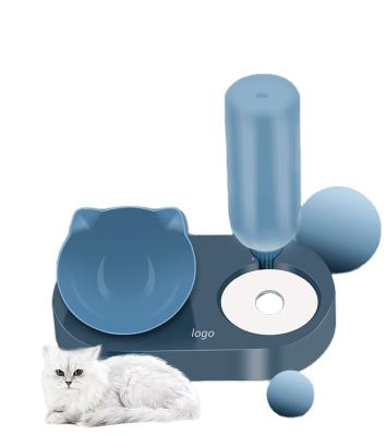 China Automatic Pet Food Bowl 15 Degree Tilted Cat Food Holder Eating and Drinking Pet Dual Use Feeder for sale