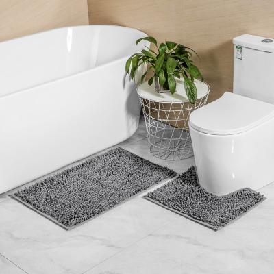 China Two Pcs Set Washable Toilet Mat Set Anti Slip Microfiber Chenille Bath Mat Cover With PVC Foam Backing for sale