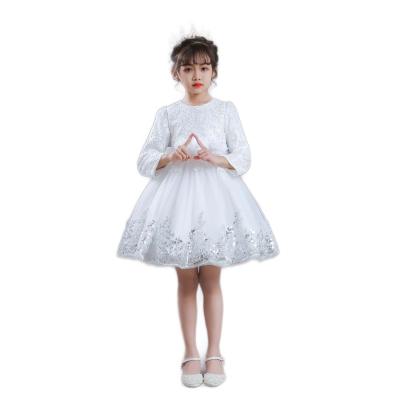 China Wholesale Anti-wrinkle Long Sleeves Girls Princess Sequin Wedding Dress 3D Flower Children Lace Up Dress for sale