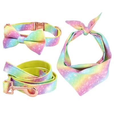 China Wholesale Modern Rainbow Dog Leash Collar Bow Tie with Metal Buckle and Banana Dog Scarf for sale