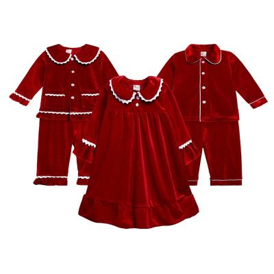 China Casual Children's Christmas Set Autumn/Winter Boys and Girls Velvet Nightgown Sets Girls' Two-Piece Dresses for sale