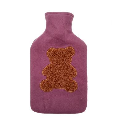 China Fabric Good Quality Printed Cheap Rubber Hot Water Bottle With Soft Brown Bear Fleece Cover for sale