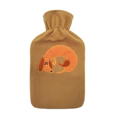 China Printed fabric good hot-selling rubber hot water bottle with soft dog fleece cover for sale