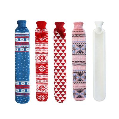 China Printed Fabric Sunny Extra Long Hot Water Bottle With Knit Long Cover 2 Liter For Waist Neck Back Legs And Bed for sale