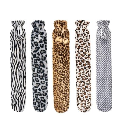 China 2021 Fabric Print Best Selling Long Rubber Hot Water Bottle With Leopard Pattern Covers for sale