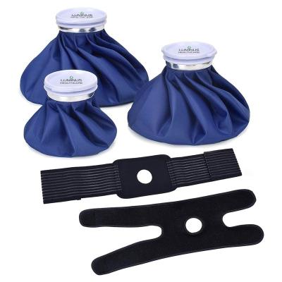 China Simple blue polyester ice cloth bag for wounds, hot cold therapy and pain relief with elastic support for sale