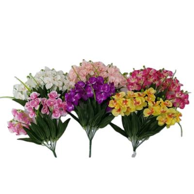 China Wholesale Fashion China Plastic Cloth 5 Bouquet Small Phalaenopsis Simulated Potted Artificial Flower for sale