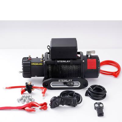 China NEW BOAT DC 13500lb Synthetic Electric Rope Winch 4x4 Winch Jeep for sale