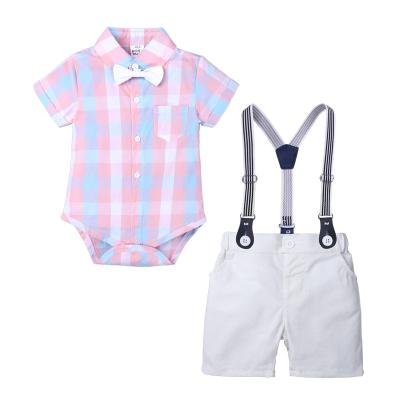 China Anti-wrinkle Infant Short Sleeve Shirt+Bib Pants+Bow Tie Birthday Gifts Clothes Babies Boy Gentleman Outfits Suits for sale