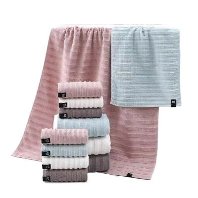 China factory wholesale cotton fabric plain striped modern simple brief concise style hand bath towel set for sale