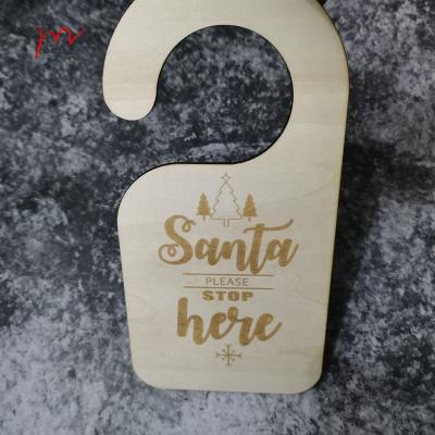 China Wedding Wooden Christmas Door Hanger Santa Stop Here Sign Kids Christmas Gifts for sale