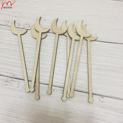 China Home Decoration Laser Cut Wooden Crescent Moon Stir Stick Swizzle Drink Stick for sale