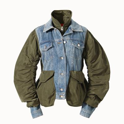 China Anti-wrinkle Anti-wrinkle motorcycle patchwork autumn winter bubble design matching denim new and American stripper jacket coat for women for sale