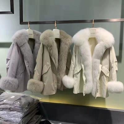 China 2021 Winters Winter Anti-wrinkle White Fox Fur Parka Jacket Detachable Coat Anti-Wrinkle Collar Woman Parka Winter Mid Length Coat for sale