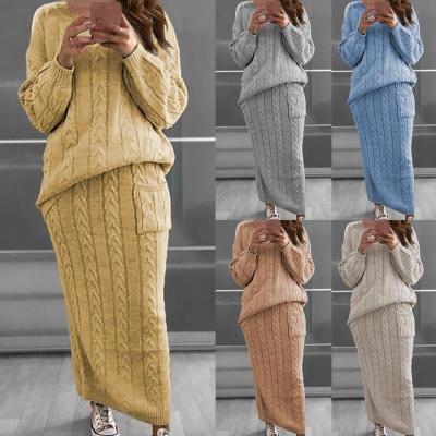 China Winter Fashion Anti-Static Twist Needle Sweater Suit Dress Woman Custom Plus Size Sweaters Two-Piece Set for sale