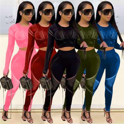 China 2021 2 PCS Outfits Anti-pilling Clothing Print Casual Long Pants Jogging Tracksuit Plus Size Women Two Piece Set for sale