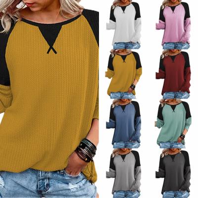 China Anti-pilling anti-pilling long sleeves crewneck hoodie stitching two tone sweatshirt design sense niche custom pullover for women for sale