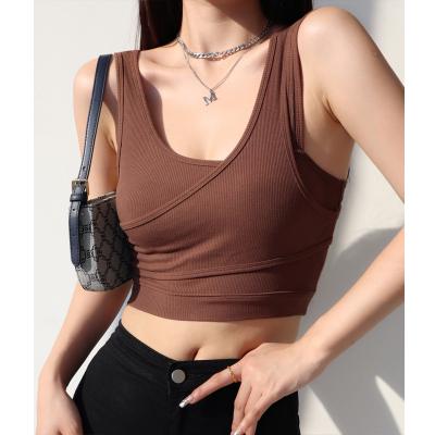 China Anti-Wrinkle Women's Short Two-piece Leisure Vest Sports Vest Sexy V-Neck Suspender Slim Tight Based Top for sale