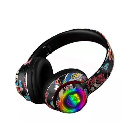 China Wholesale New Hand Painted Best Headband Graffiti Style Fold Headset Radio Lighting Earphone Cool Lightweight Deep Bass Headphone for sale