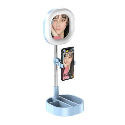 China 2020 Durable Mini Selfie Stick Adjustable Beauty LED Ring Light With Cell Phone Stand Holder Makeup Portable Living Mirror for sale