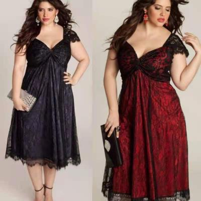 China Hot Women's Gothic Anti-Static Summer Style Lace Black V-Neckline Plus Size Dress for sale