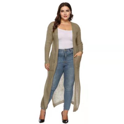 China Autumn/Winter Women's Sustainable Cardigan Long Sleeve Solid Color Long Slit Plus Size Jacket for sale