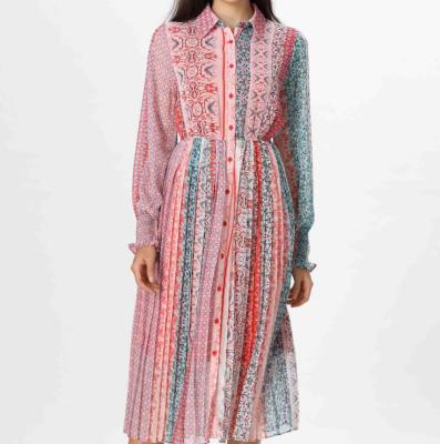 China High Quality Anti-static Temperament Women's Clothing Long Sleeve Printing Over The Knee Dress For Women for sale