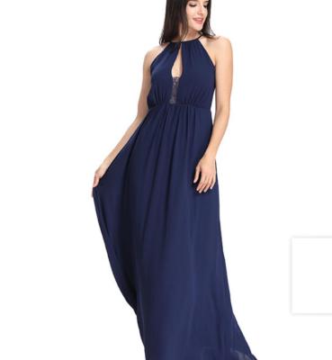 China Temperament Anti-Static High Quality Sleeveless Halter Blue Elegant Even Dress For Women for sale