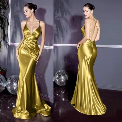 China 2021 new anti-static slim gold halter strap fishtail evening dress long for sale