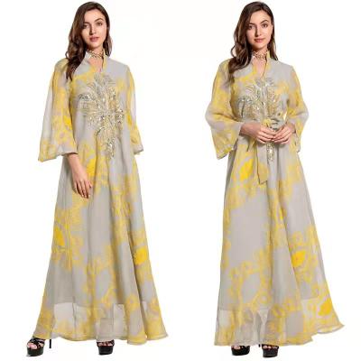 China Anti-static Muslim Ethnic Style Women's Dress With Flower Sequin Burnt Party Dress for sale