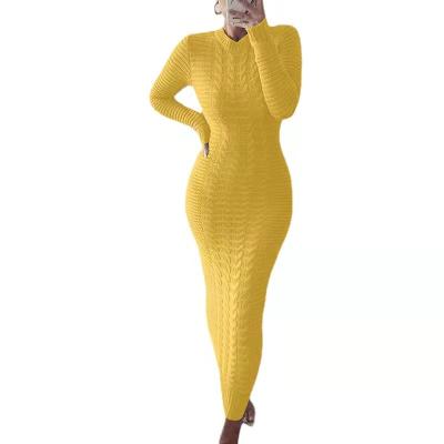 China Antistatic Pure Color Slim Dress Autumn / Winter Knitted Long Sleeve Dress for sale