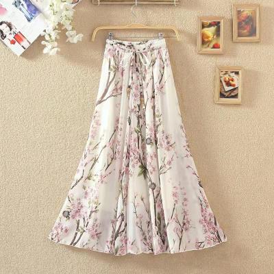 China Fashionable Women's A-line Dress High Quality Anti-static Chiffon Long Skirt With Floral Print High Waist Skirt for sale