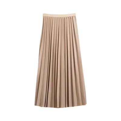 China Spring Anti-Static Early Classic Solid Color Pleated To Skirt Elastic Waist To Drape A-Line Skirt for sale