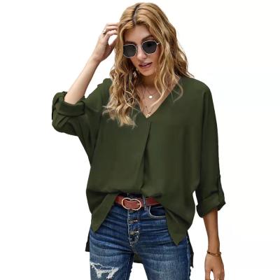 China Autumn New Style Sweet Fashion V-neck Blouse Anti-pilling Long Sleeve Casual Top for sale