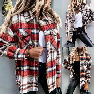 China Anti-wrinkle Autumn/Winter Women's Straight Plaid Long Sleeve Cardigan All-match Casual Jacket for sale