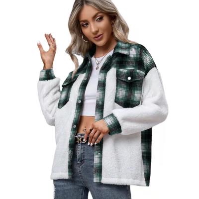 China Anti-Wrinkle Thick Cashmere Long Sleeve Plaid Quilting Loose Casual Plush Shirt Coat Jacket Women for sale