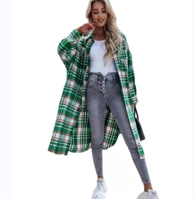 China Women's Anti-Wrinkle Autumn/Winter Loose Casual Long Sleeve Plaid Shirt Printed Jacket Tops for sale