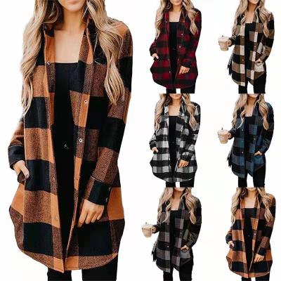 China Autumn/Winter Plaid Anti-Wrinkle Lapel Long Sleeve Casual Shirt Jacket Top Women for sale