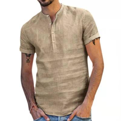 China 2021Summer Anti-wrinkle Mens Custom Cotton Collar Shirt Men's Stand-Up Shorts Sleeves Casual Top for sale