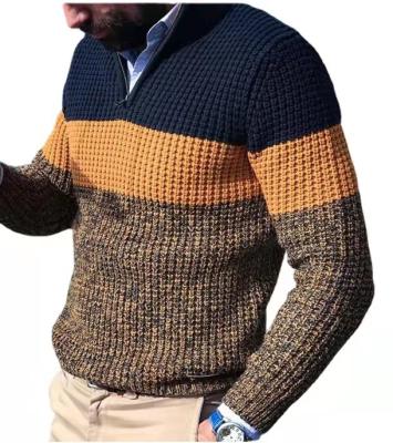 China Anti-wrinkle Autumn/Winter Sweater Mens Long Sleeve Color Block V-Neck Knitted Sweater for sale