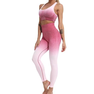 China Breathable Woman Sportswear Set Gym Exercise Leggings Fitness Wear Quick-Drying Gradient Two-Piece Yoga Sets Sports Suits for sale