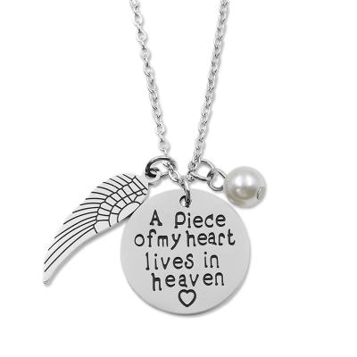 China TRENDY A Piece of My Heart Lives In Heaven Remembrance Loss Stainless Steel Pendant Necklace For Women Memorial Jewelry for sale