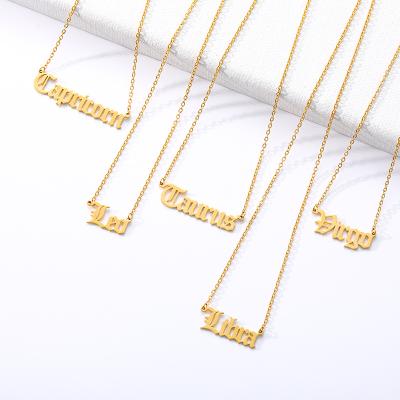 China Personalized Casual/Sporty 18K Gold Plated Stainless Steel Horoscope Necklace Old English 12 Zodiac Sign Necklace For Birthday for sale