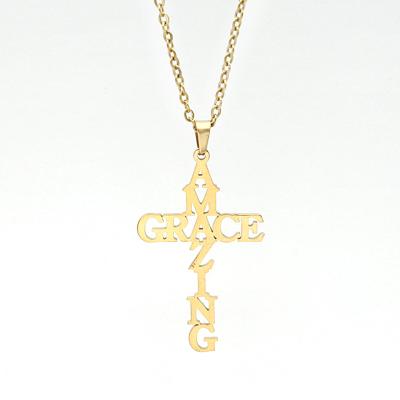 China New Fashion Religious Stunning Grace Cross Necklace Women Men Stainless Steel Christian Jewelry Gifts for sale