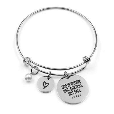 China Religious Engraved Faith Christian Best Friends Jewelry Gift Bible Verse Bangle Bracelet Stainless Steel Charm for sale